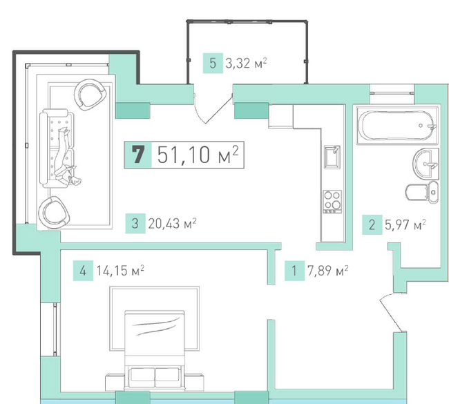 1-комнатная 51.1 м² в ЖК Срибный Дим Бизнес от 20 950 грн/м², г. Трускавец