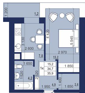 1-кімнатна 35.9 м² в ЖК Набережний від 12 500 грн/м², м. Червоноград