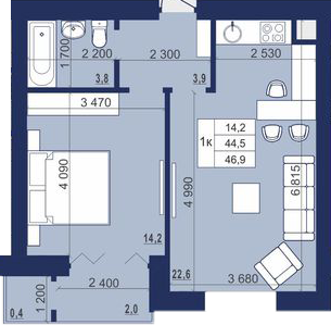 1-кімнатна 46.9 м² в ЖК Набережний від 12 500 грн/м², м. Червоноград