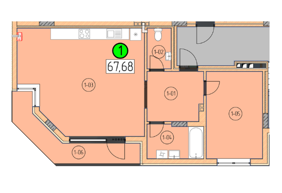 1-кімнатна 67.68 м² в ЖК SilverPark від 26 050 грн/м², Ужгород
