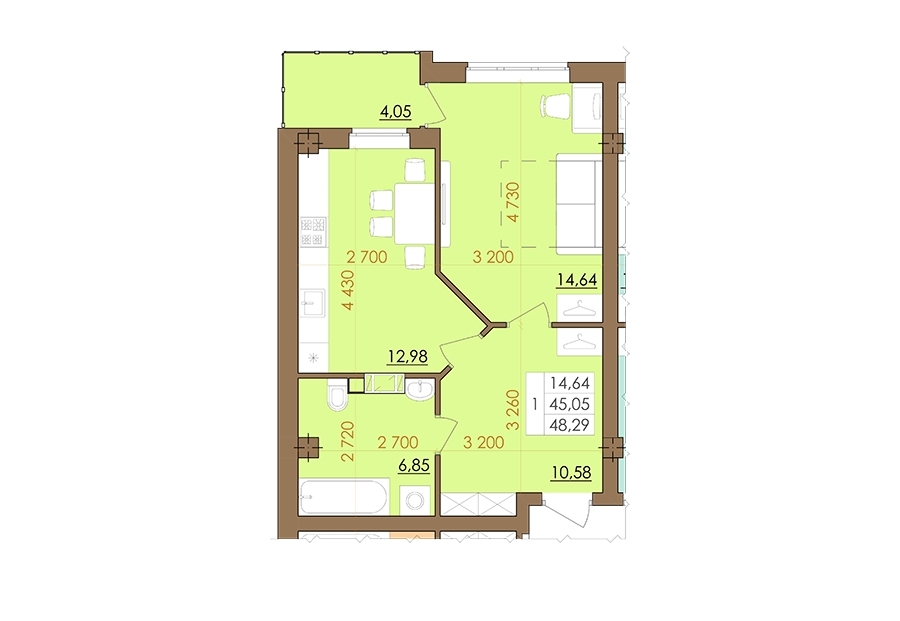 1-комнатная 48.29 м² в ЖК Европейский квартал от 14 200 грн/м², Полтава