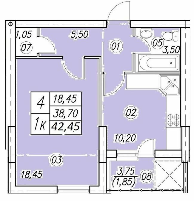 1-кімнатна 42.45 м² в ЖК Аквамарин від 14 500 грн/м², Тернопіль