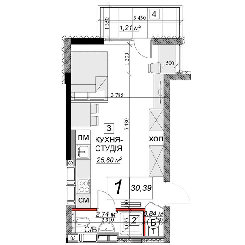 1-комнатная 30.39 м² в ЖК Качественное жилье от 10 100 грн/м², г. Каменец-Подольский