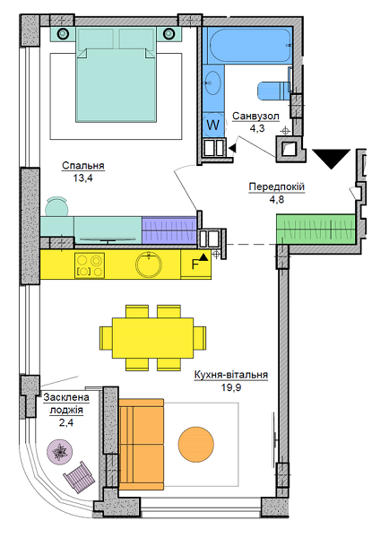 1-комнатная 44.8 м² в ЖК Respublika от 38 775 грн/м², Киев
