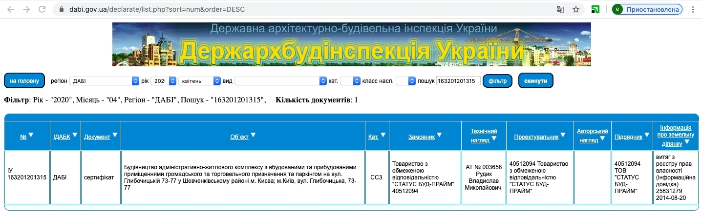 Сертификат о готовности Дом 1 (секция 3), ЖК Podil Plaza & Residence