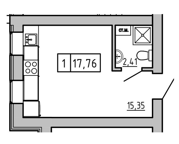 1-кімнатна 17.76 м² в ЖК KEKS від 19 600 грн/м², смт Авангард