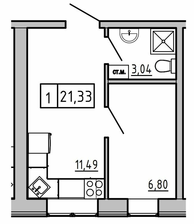 1-кімнатна 21.33 м² в ЖК KEKS від 19 600 грн/м², смт Авангард