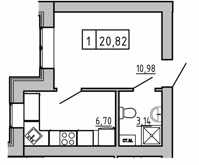 1-кімнатна 20.82 м² в ЖК KEKS від 19 600 грн/м², смт Авангард