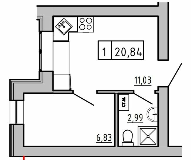 1-кімнатна 20.84 м² в ЖК KEKS від 19 600 грн/м², смт Авангард