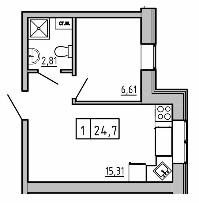 1-кімнатна 24.7 м² в ЖК KEKS від 19 100 грн/м², смт Авангард