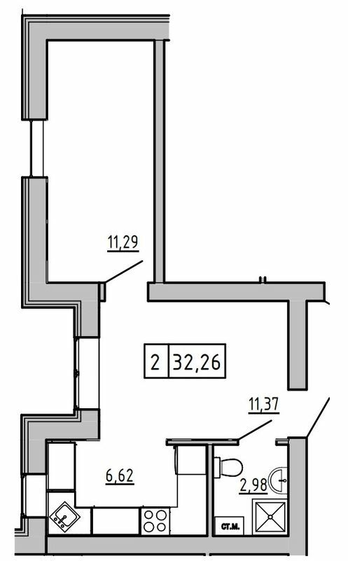 1-кімнатна 32.26 м² в ЖК KEKS від 19 600 грн/м², смт Авангард