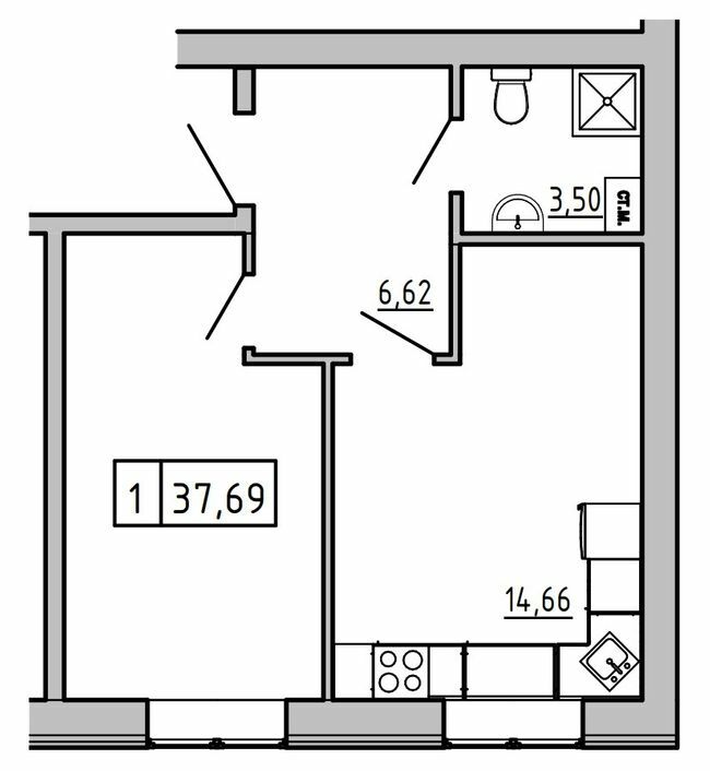 1-кімнатна 37.69 м² в ЖК KEKS від 19 600 грн/м², смт Авангард