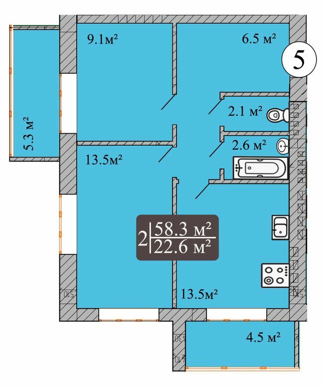 2-комнатная 58.3 м² в ЖК Dream Park от 11 700 грн/м², Хмельницкий