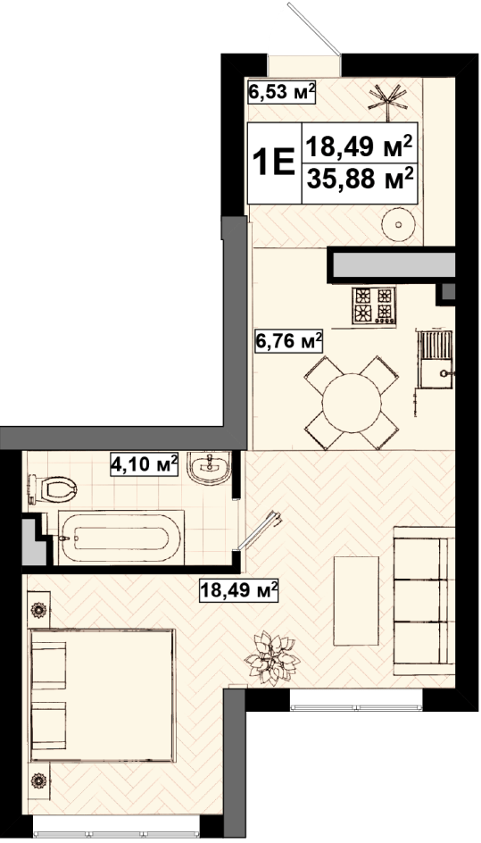 1-кімнатна 35.88 м² в ЖК UNO City House від 40 500 грн/м², Київ