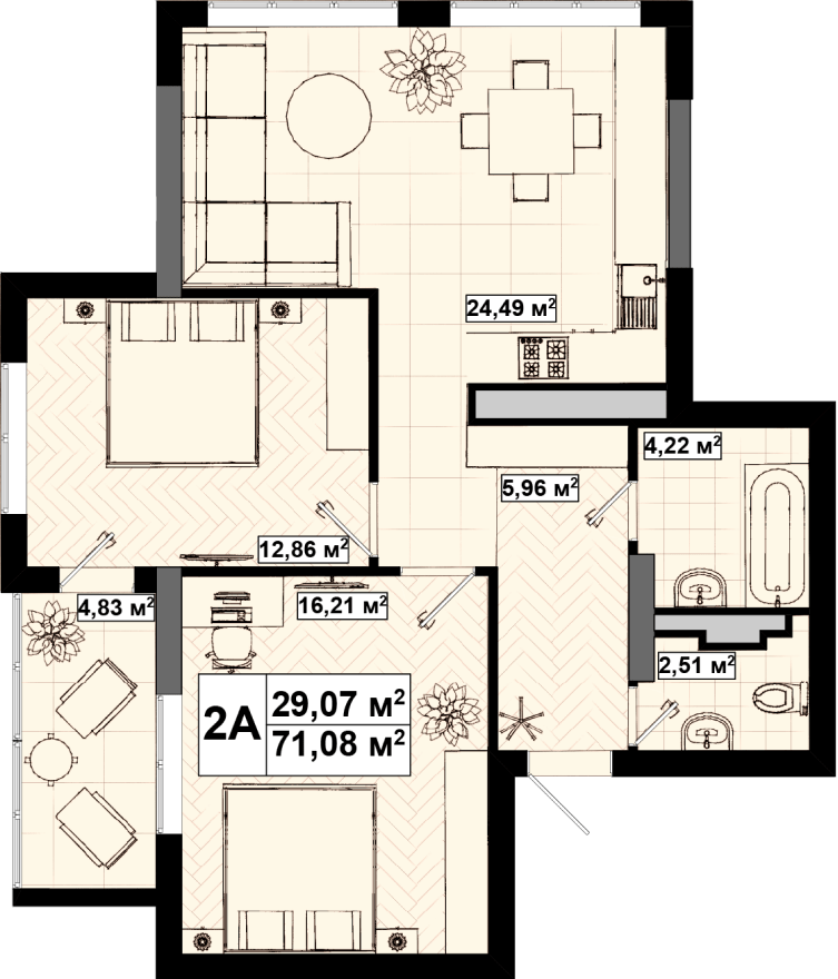2-кімнатна 71.08 м² в ЖК UNO City House від 25 024 грн/м², Київ