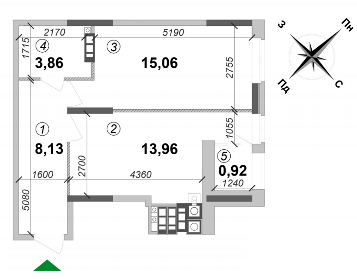 1-комнатная 41.93 м² в ЖК Оптимісто от застройщика, с. Гатное