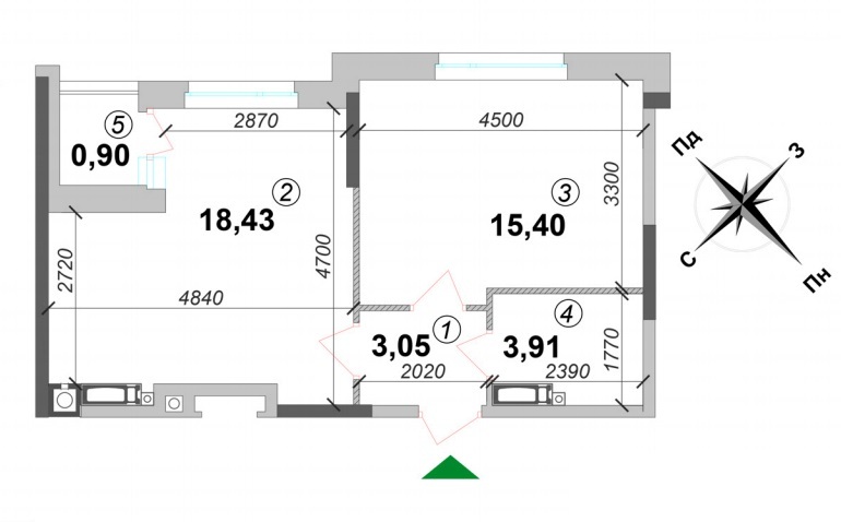 1-комнатная 41.7 м² в ЖК Оптимісто от застройщика, с. Гатное