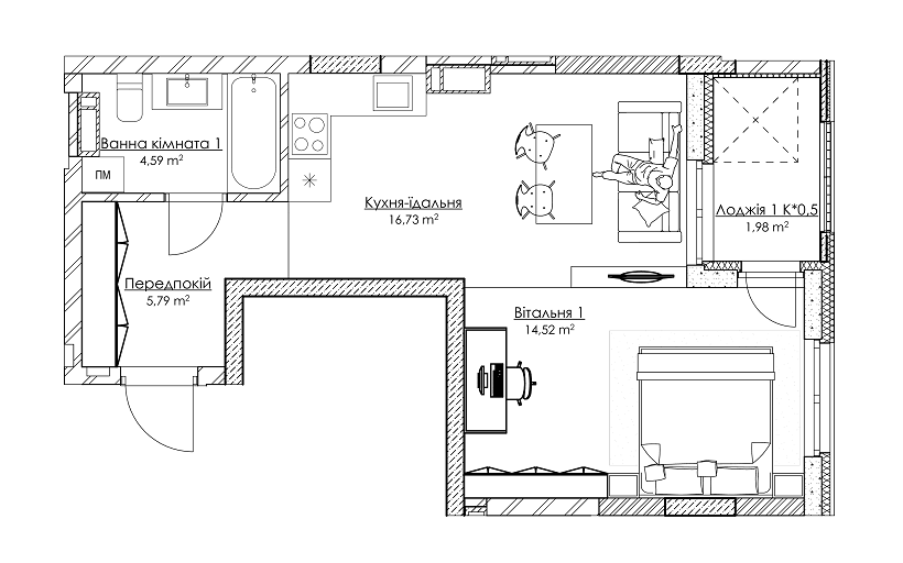 1-кімнатна 43.61 м² в ЖК BOSTON Creative House від 39 967 грн/м², Київ