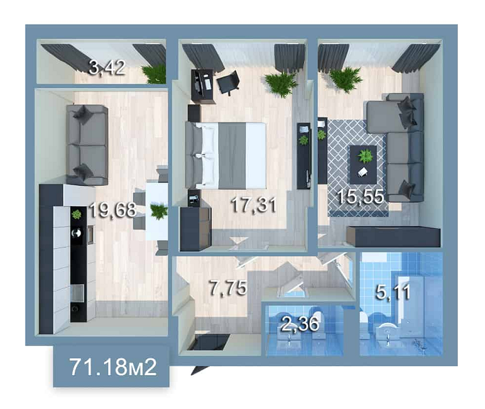 2-комнатная 71.18 м² в ЖК Star City от 24 095 грн/м², Киев
