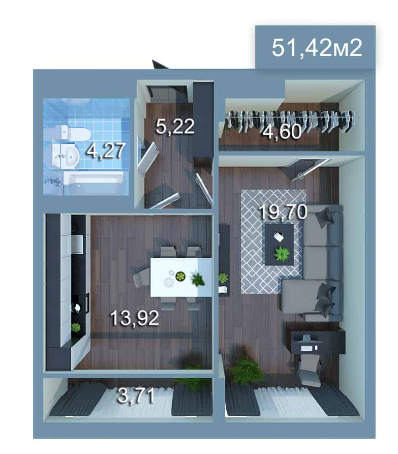 1-комнатная 51.61 м² в ЖК Star City от 26 706 грн/м², Киев
