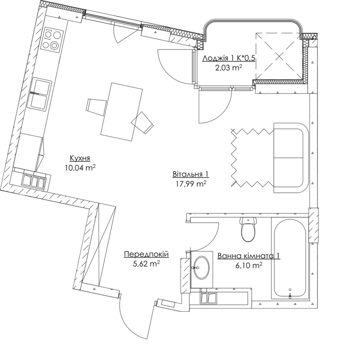 1-кімнатна 41.78 м² в ЖК O2 Residence від 21 643 грн/м², Київ