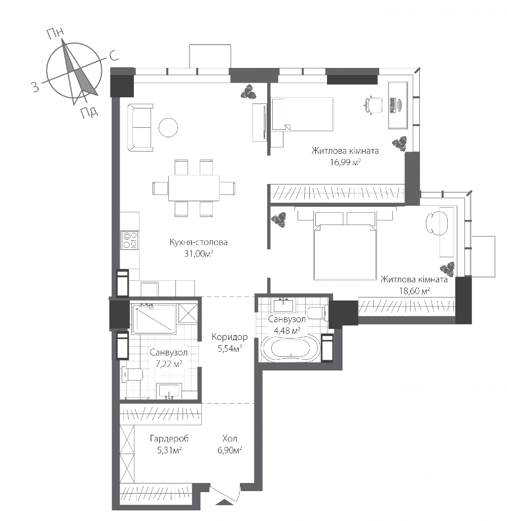 2-комнатная 96.04 м² в ЖК RiverStone от 56 400 грн/м², Киев