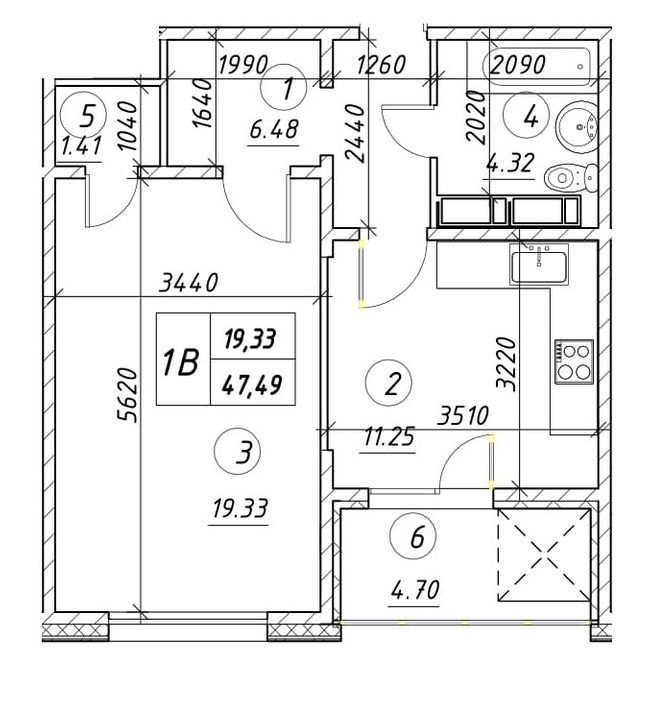 1-кімнатна 47.49 м² в ЖК Ревуцький від забудовника, Київ