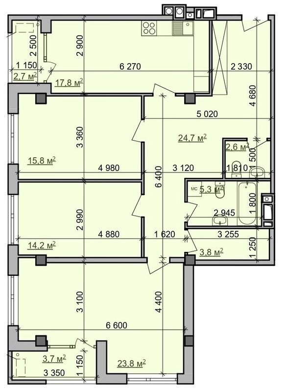 3-кімнатна 111.2 м² в ЖК Октава від 38 650 грн/м², Харків