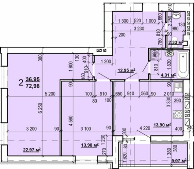 2-комнатная 72.98 м² в ЖК Мира-3 от 14 000 грн/м², Харьков