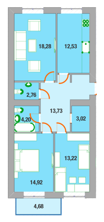 3-комнатная 81.5 м² в ЖК Престиж Таун от застройщика, Ивано-Франковск