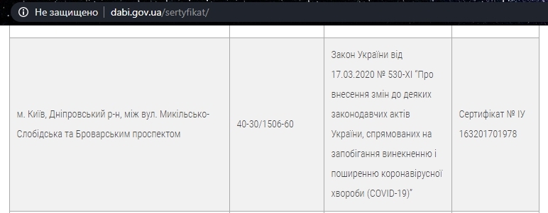 Сертификат о готовности Дом 1, ЖК Солнечная Ривьера