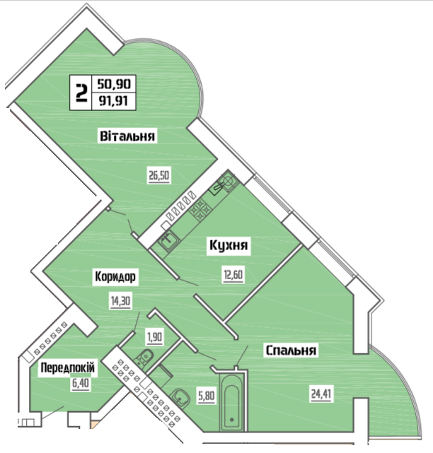 2-кімнатна 91.91 м² в ЖК на вул. Коперника, 83 від 25 000 грн/м², Луцьк