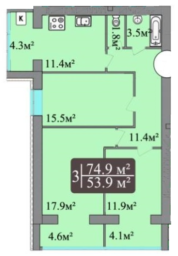 3-комнатная 74.9 м² в ЖК Dream Central от 15 500 грн/м², Николаев