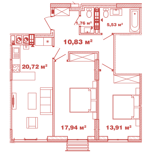 2-комнатная 70.69 м² в ЖК Crystal Avenue от 26 000 грн/м², с. Петропавловская Борщаговка