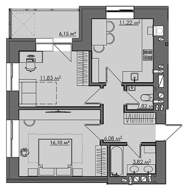 2-комнатная 57.02 м² в ЖК CENTRAL CITY Apartments от 25 850 грн/м², Ровно