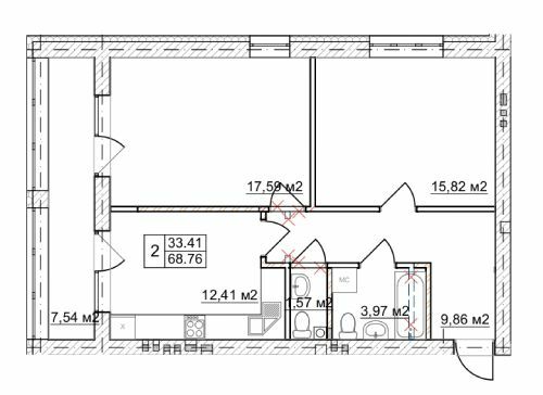 2-кімнатна 68.76 м² в КБ Олсія від 22 450 грн/м², м. Буча