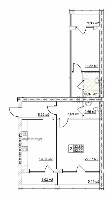 2-кімнатна 82.32 м² в КБ Олсія від 20 850 грн/м², м. Буча