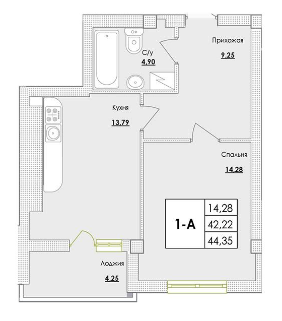 1-кімнатна 44.35 м² в ЖК Парк Совіньон від 21 400 грн/м², смт Таїрове