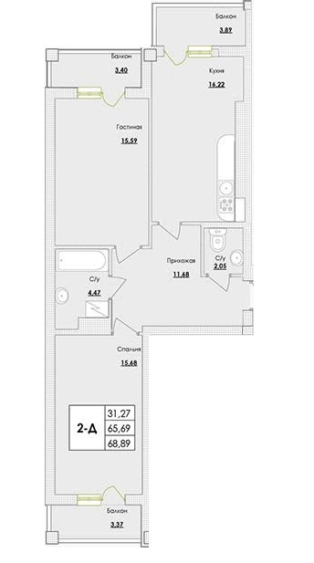 2-кімнатна 68.89 м² в ЖК Парк Совіньон від 20 450 грн/м², смт Таїрове