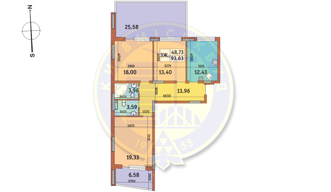 3-кімнатна 93.63 м² в ЖК Італійський квартал від 25 625 грн/м², Київ