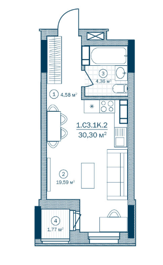 Студия 30.3 м² в ЖК Rusaniv Residence от 25 250 грн/м², Киев