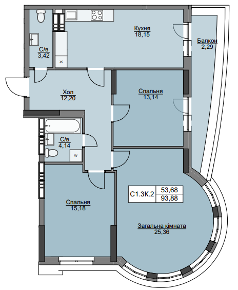 3-кімнатна 93.88 м² в ЖК Вишгород Плаза від 23 000 грн/м², м. Вишгород