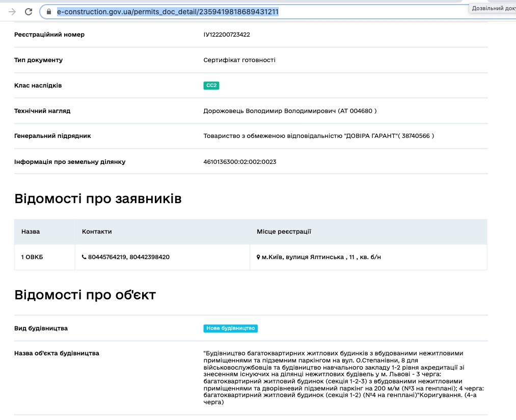Сертифікат про готовність 4 очередь (4 дом), ЖК Велика Британія