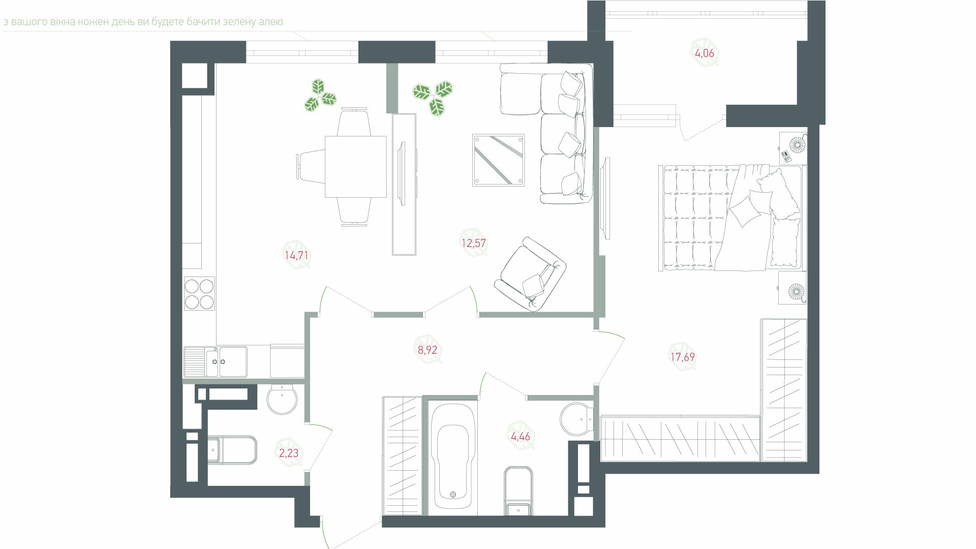 2-комнатная 64.1 м² в ЖК Озерный гай (Гатное) от 21 500 грн/м², с. Гатное