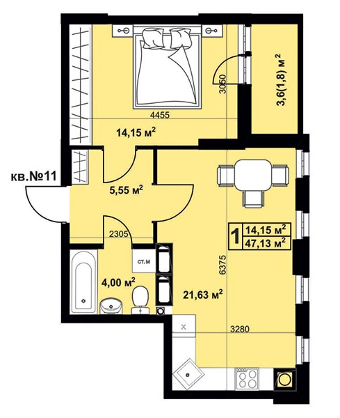 1-кімнатна 47.13 м² в ЖК Андріївський від 14 800 грн/м², м. Прилуки