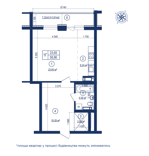1-кімнатна 58.86 м² в ЖК Володимирський від 60 150 грн/м², Київ