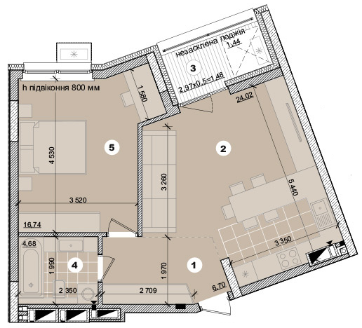 1-комнатная 53.62 м² в ЖК на ул. Евгена Маланюка (Сагайдака), 101 от 38 000 грн/м², Киев