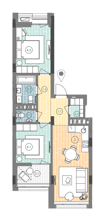 2-кімнатна 62.5 м² в ЖК UNIT.Home від 1 478 555 грн/м², Київ