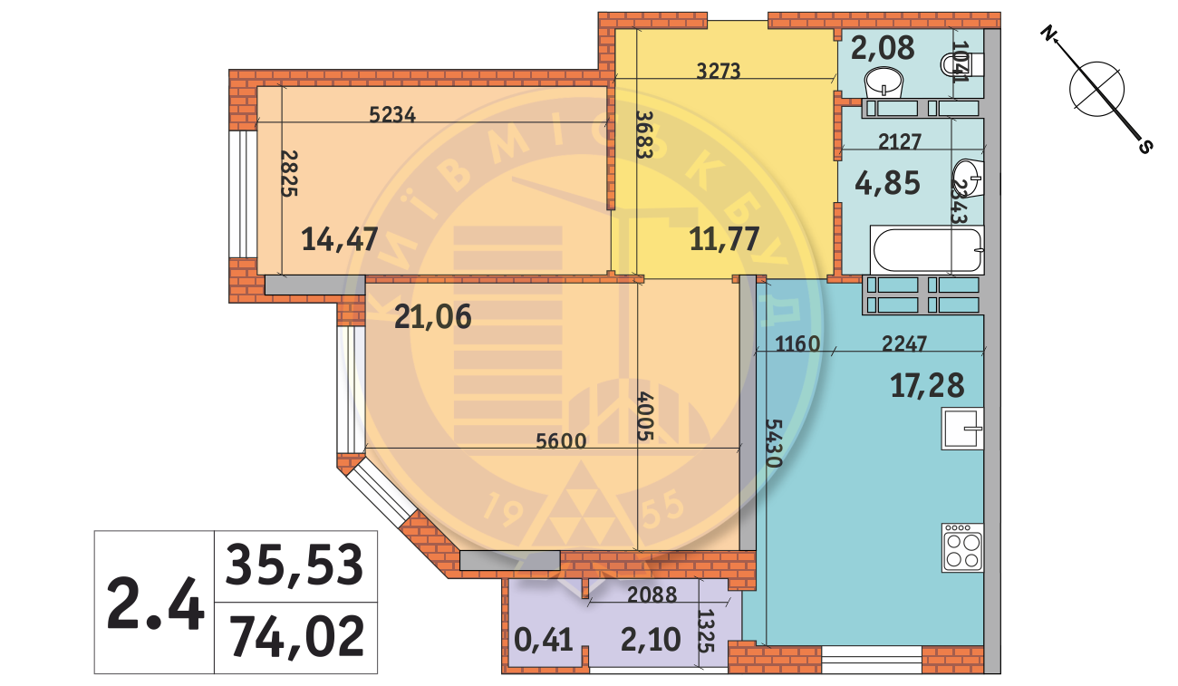 2-кімнатна 74.02 м² в ЖК Гвардійський від 75 060 грн/м², Київ