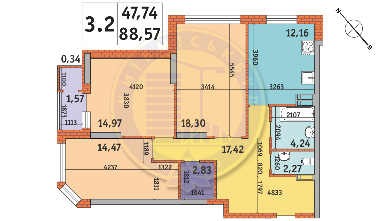 3-кімнатна 88.57 м² в ЖК Гвардійський від 61 610 грн/м², Київ